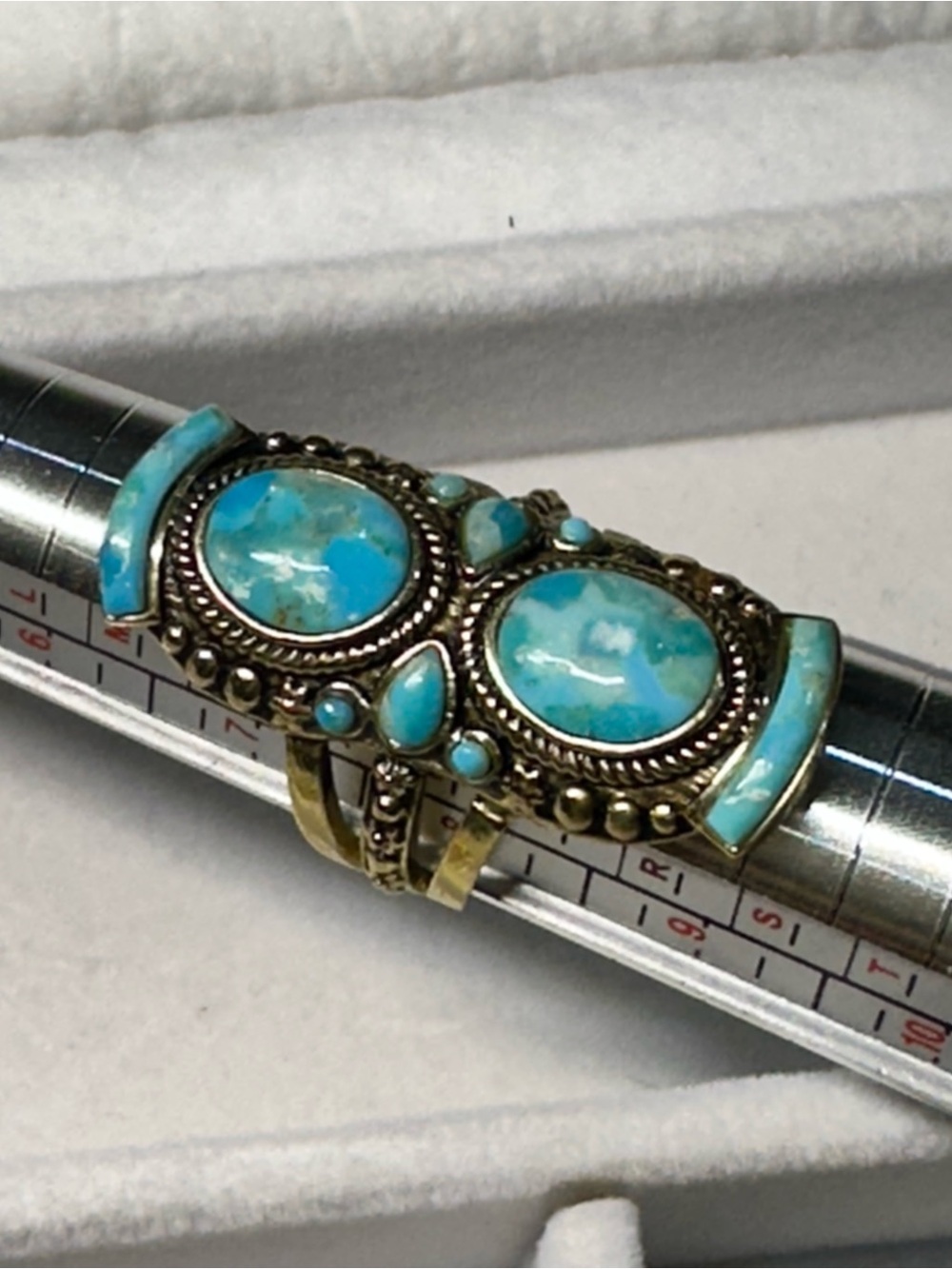 New Barse Bronze & Turquoise Blue Double Oval Statement Ring -Size 8 - Picture 4 of 7